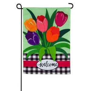 NWT - Evergreen Welcome Spring Tulips Applique Garden Flag